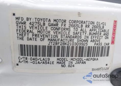 2001 Toyota Camry Xle V6 из США, поврежденный, VIN JT2BF28K210309925